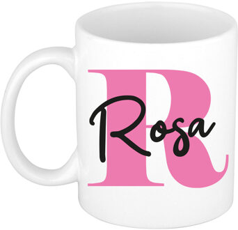 Bellatio Decorations Naam mok Rosa - roze - wit - keramiek - 300 ml - verjaardag/cadeau beker Fuchsia