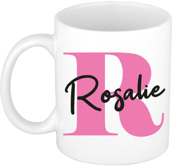 Bellatio Decorations Naam mok Rosalie - roze - wit - keramiek - 300 ml - verjaardag/cadeau beker