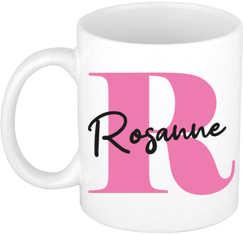 Bellatio Decorations Naam mok Rosanne - roze - wit - keramiek - 300 ml - verjaardag/cadeau beker