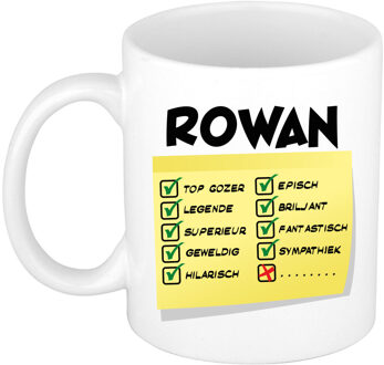 Bellatio Decorations Naam mok Rowan - wit - top gozer - keramiek - 300 ml - cadeau collega beker