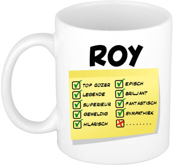 Bellatio Decorations Naam mok Roy - wit - top gozer - keramiek - 300 ml - cadeau collega beker Geel