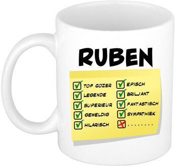 Bellatio Decorations Naam mok Ruben - wit - top gozer - keramiek - 300 ml - cadeau collega beker
