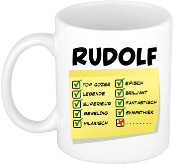 Bellatio Decorations Naam mok Rudolf - wit - top gozer - keramiek - 300 ml - cadeau collega beker