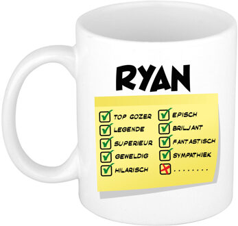 Bellatio Decorations Naam mok Ryan - wit - top gozer - keramiek - 300 ml - cadeau collega beker