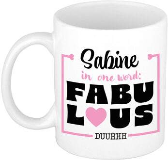 Bellatio Decorations Naam mok Sabine - wit - Fabulous - keramiek - 300 ml - cadeau collega beker