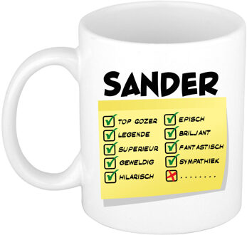 Bellatio Decorations Naam mok Sander - wit - top gozer - keramiek - 300 ml - cadeau collega beker Geel