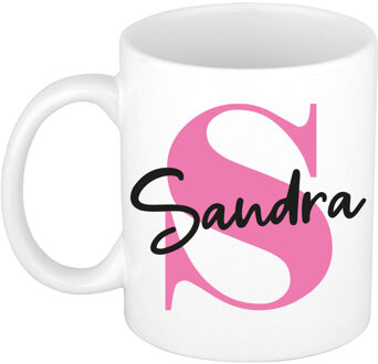 Bellatio Decorations Naam mok Sandra - roze - wit - keramiek - 300 ml - verjaardag/cadeau beker