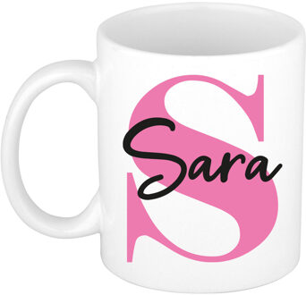 Bellatio Decorations Naam mok Sara - roze - wit - keramiek - 300 ml - verjaardag/cadeau beker Fuchsia