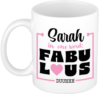 Bellatio Decorations Naam mok Sarah - wit - Fabulous - keramiek - 300 ml - cadeau collega beker Roze