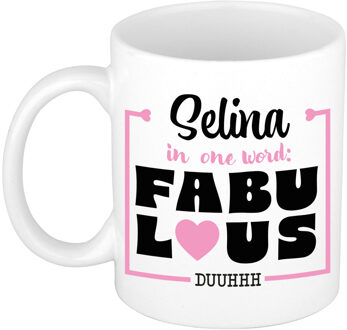 Bellatio Decorations Naam mok Selina - wit - Fabulous - keramiek - 300 ml - cadeau collega beker Roze
