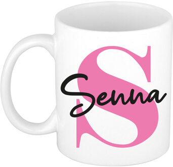 Bellatio Decorations Naam mok Senna - roze - wit - keramiek - 300 ml - verjaardag/cadeau beker Fuchsia