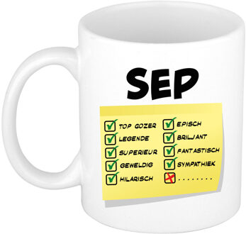 Bellatio Decorations Naam mok Sep - wit - top gozer - keramiek - 300 ml - cadeau collega beker Geel