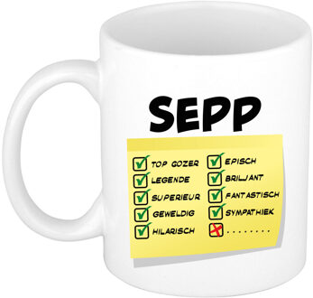 Bellatio Decorations Naam mok Sepp - wit - top gozer - keramiek - 300 ml - cadeau collega beker
