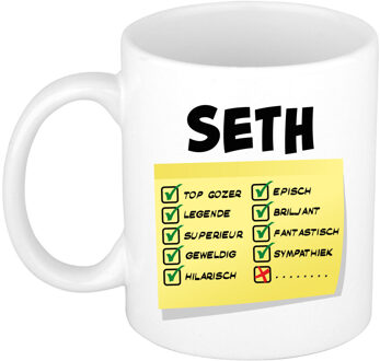 Bellatio Decorations Naam mok Seth - wit - top gozer - keramiek - 300 ml - cadeau collega beker