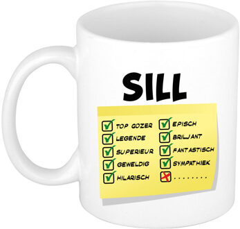 Bellatio Decorations Naam mok Sill - wit - top gozer - keramiek - 300 ml - cadeau collega beker