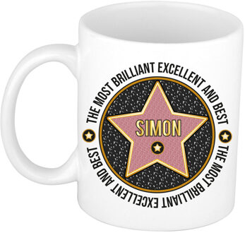 Bellatio Decorations Naam mok Simon - wit - Most Brilliant - keramiek - 300 ml - cadeau collega beker Zwart