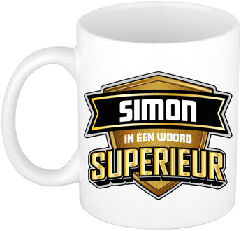 Bellatio Decorations Naam mok Simon - wit - Superieur - keramiek - 300 ml - cadeau collega beker