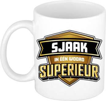 Bellatio Decorations Naam mok Sjaak - wit - Superieur - keramiek - 300 ml - cadeau collega beker Bruin