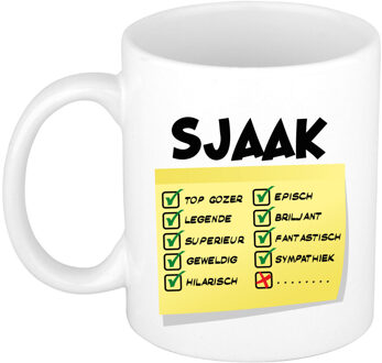 Bellatio Decorations Naam mok Sjaak - wit - top gozer - keramiek - 300 ml - cadeau collega beker Geel