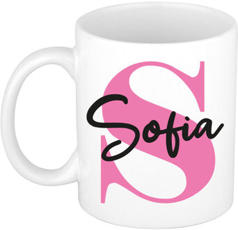 Bellatio Decorations Naam mok Sofia - roze - wit - keramiek - 300 ml - verjaardag/cadeau beker