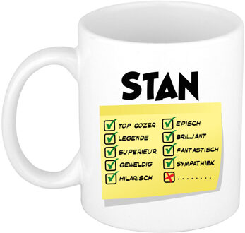 Bellatio Decorations Naam mok Stan - wit - top gozer - keramiek - 300 ml - cadeau collega beker Geel