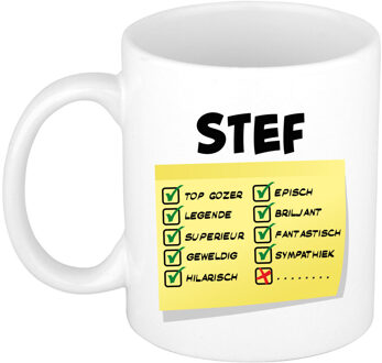 Bellatio Decorations Naam mok Stef - wit - top gozer - keramiek - 300 ml - cadeau collega beker Geel
