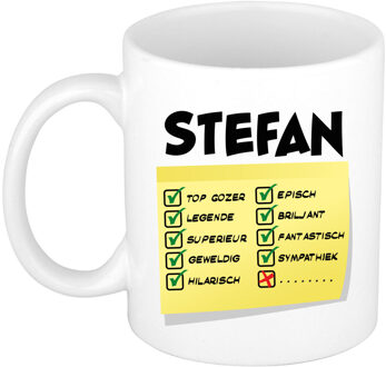 Bellatio Decorations Naam mok Stefan - wit - top gozer - keramiek - 300 ml - cadeau collega beker
