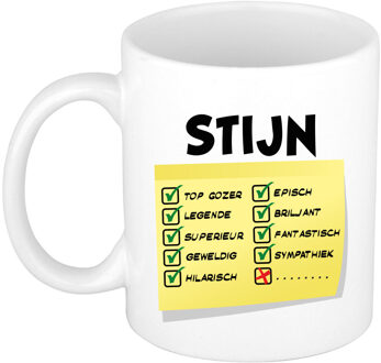 Bellatio Decorations Naam mok Stijn - wit - top gozer - keramiek - 300 ml - cadeau collega beker Geel