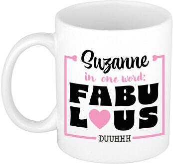 Bellatio Decorations Naam mok Suzanne - wit - Fabulous - keramiek - 300 ml - cadeau collega beker