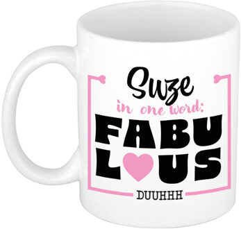 Bellatio Decorations Naam mok Suze - wit - Fabulous - keramiek - 300 ml - cadeau collega beker