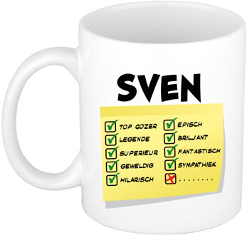 Bellatio Decorations Naam mok Sven - wit - top gozer - keramiek - 300 ml - cadeau collega beker