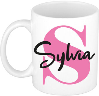 Bellatio Decorations Naam mok Sylvia - roze - wit - keramiek - 300 ml - verjaardag/cadeau beker Fuchsia