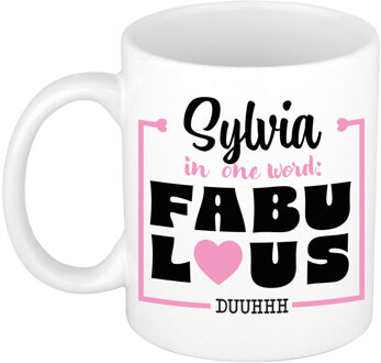 Bellatio Decorations Naam mok Sylvia - wit - Fabulous - keramiek - 300 ml - cadeau collega beker