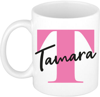 Bellatio Decorations Naam mok Tamara - roze - wit - keramiek - 300 ml - verjaardag/cadeau beker