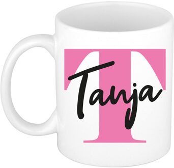 Bellatio Decorations Naam mok Tanja - roze - wit - keramiek - 300 ml - verjaardag/cadeau beker