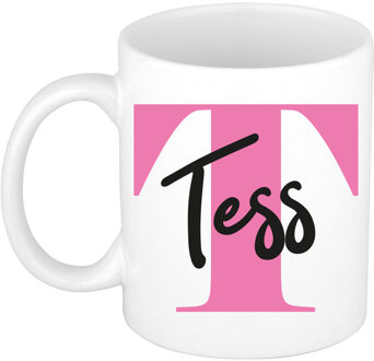 Bellatio Decorations Naam mok Tess - roze - wit - keramiek - 300 ml - verjaardag/cadeau beker