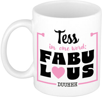 Bellatio Decorations Naam mok Tess - wit - Fabulous - keramiek - 300 ml - cadeau collega beker Roze