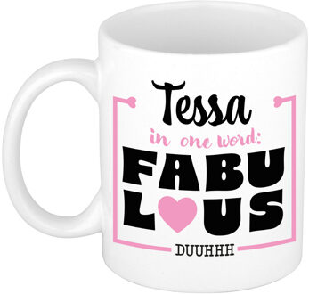 Bellatio Decorations Naam mok Tessa - wit - Fabulous - keramiek - 300 ml - cadeau collega beker