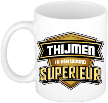 Bellatio Decorations Naam mok Thijmen - wit - Superieur - keramiek - 300 ml - cadeau collega beker Bruin