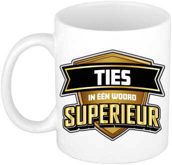 Bellatio Decorations Naam mok Ties - wit - Superieur - keramiek - 300 ml - cadeau collega beker