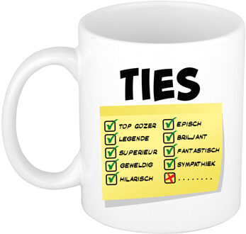 Bellatio Decorations Naam mok Ties - wit - top gozer - keramiek - 300 ml - cadeau collega beker