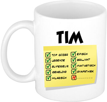 Bellatio Decorations Naam mok Tim - wit - top gozer - keramiek - 300 ml - cadeau collega beker