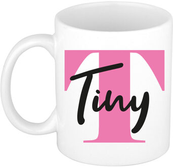 Bellatio Decorations Naam mok Tiny - roze - wit - keramiek - 300 ml - verjaardag/cadeau beker