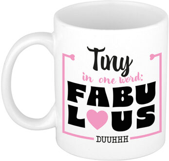 Bellatio Decorations Naam mok Tiny - wit - Fabulous - keramiek - 300 ml - cadeau collega beker