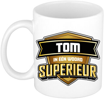 Bellatio Decorations Naam mok Tom - wit - Superieur - keramiek - 300 ml - cadeau collega beker Bruin