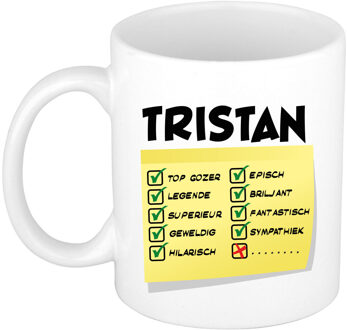 Bellatio Decorations Naam mok Tristan - wit - top gozer - keramiek - 300 ml - cadeau collega beker