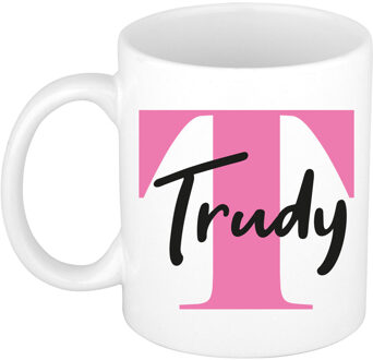 Bellatio Decorations Naam mok Trudy - roze - wit - keramiek - 300 ml - verjaardag/cadeau beker Fuchsia