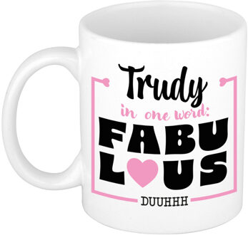 Bellatio Decorations Naam mok Trudy - wit - Fabulous - keramiek - 300 ml - cadeau collega beker Roze