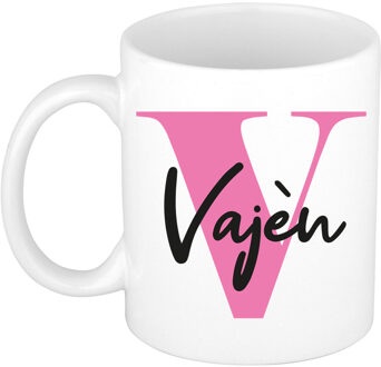 Bellatio Decorations Naam mok Vaj?n - roze - wit - keramiek - 300 ml - verjaardag/cadeau beker