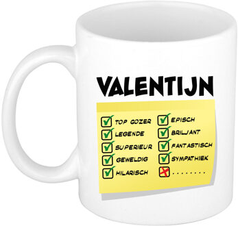 Bellatio Decorations Naam mok Valentijn - wit - top gozer - keramiek - 300 ml - cadeau collega beker Geel